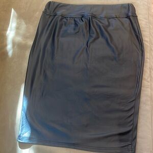Black faux leather knee length skirt